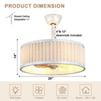 20 Inch Vintage Drum Cage Ceiling Fan with Light and Remote, 6-Speed DC Motor Distressed White Bladeless Ceiling Fan for Bedroom