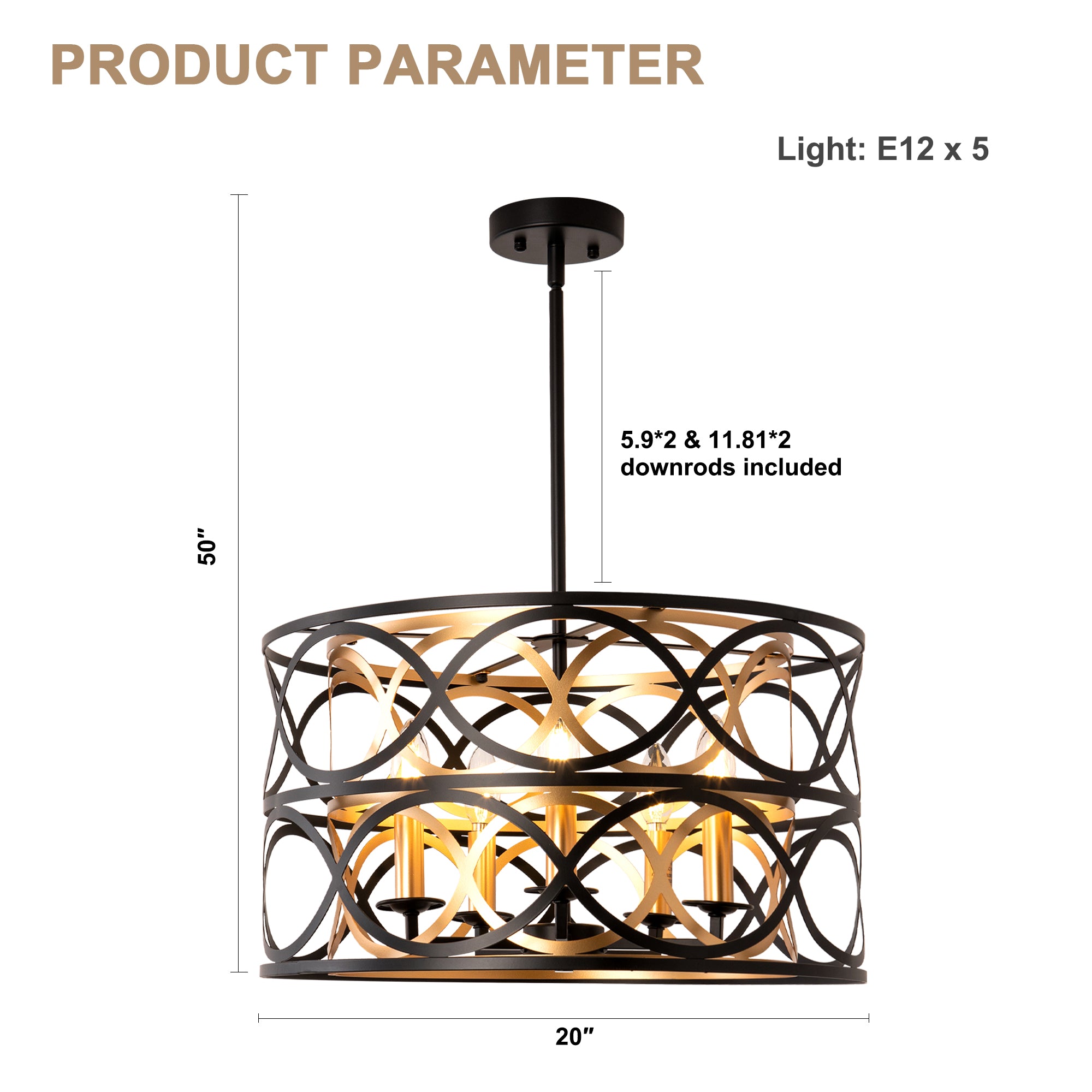 FC4107-5 Lights Simple Linear Iron Geometric Chandelier, Home Decoration Pendant Light