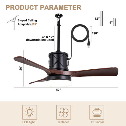 HW4202-GED-BellaDepot 24" Outdoor Modern Farmhouse LED Ceiling Fan with Remote Control, Plug in Ceiling Fan