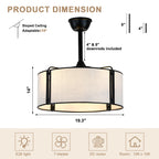 19 Inch Modern Ceiling Fan with Fabric Shade, 6-Speed DC Motor Bladeless Ceiling Fan with Lights and Remote Control for Bedroom