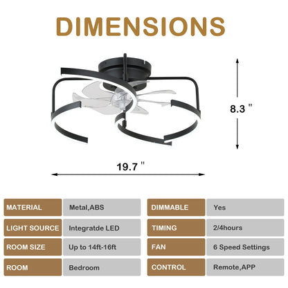 DC2027-20" DIY Shape Modern Flush Mounted Ceiling Fan for Bedroom with Remote and Light Kit Included