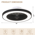 19 Inch Modern Smart Flush Mount Ceiling Fan with Dimmable LED Light and Remote, 6 Speeds DC Motor Bladeless Ceiling Fan for Low Profile with RGB Light