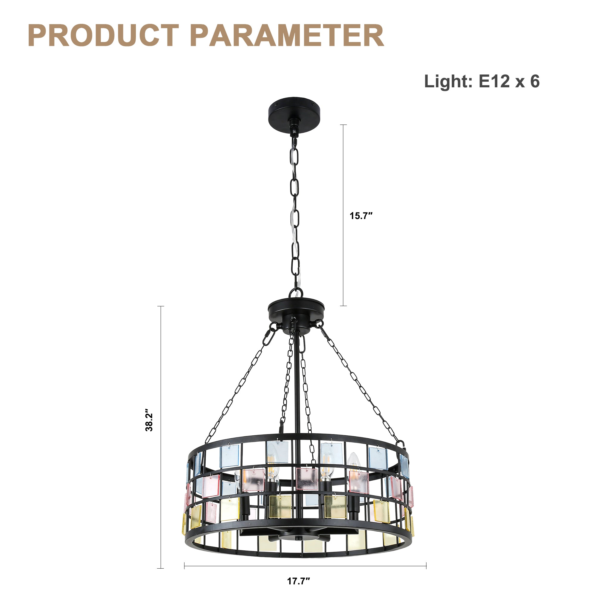 BD4084-BellaDepot 6 Lights Black/White Finish Modern Europe Style Iron Chandelier with Adjustable Chain