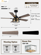 46 Inch Farmhouse Caged Ceiling Fan with Light and Remote, 6-Speed DC Motor Reversible Ceiling Fan, Dual-Finish Blades, Adjustable Height