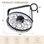23 Inch Black Modern Wall Mounted Caged Ceiling Fan with Dimmable LED Lights and Remote, 6 Speeds Plug In Bladeless Ceiling Fan