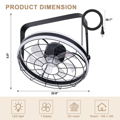 DC2035-BellaDepot 23" Metal Caged Ceiling Fan with Remote Control, Wall Mounted or Ceiling Mounted Fan with LED Light