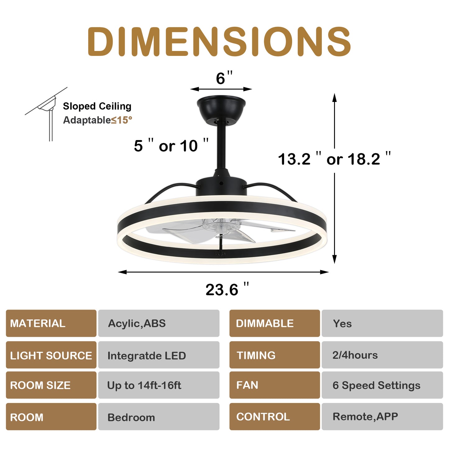 DC2402-24" Small Size Modern Design Ceiling Fan with LED Light Kit Included and Remote