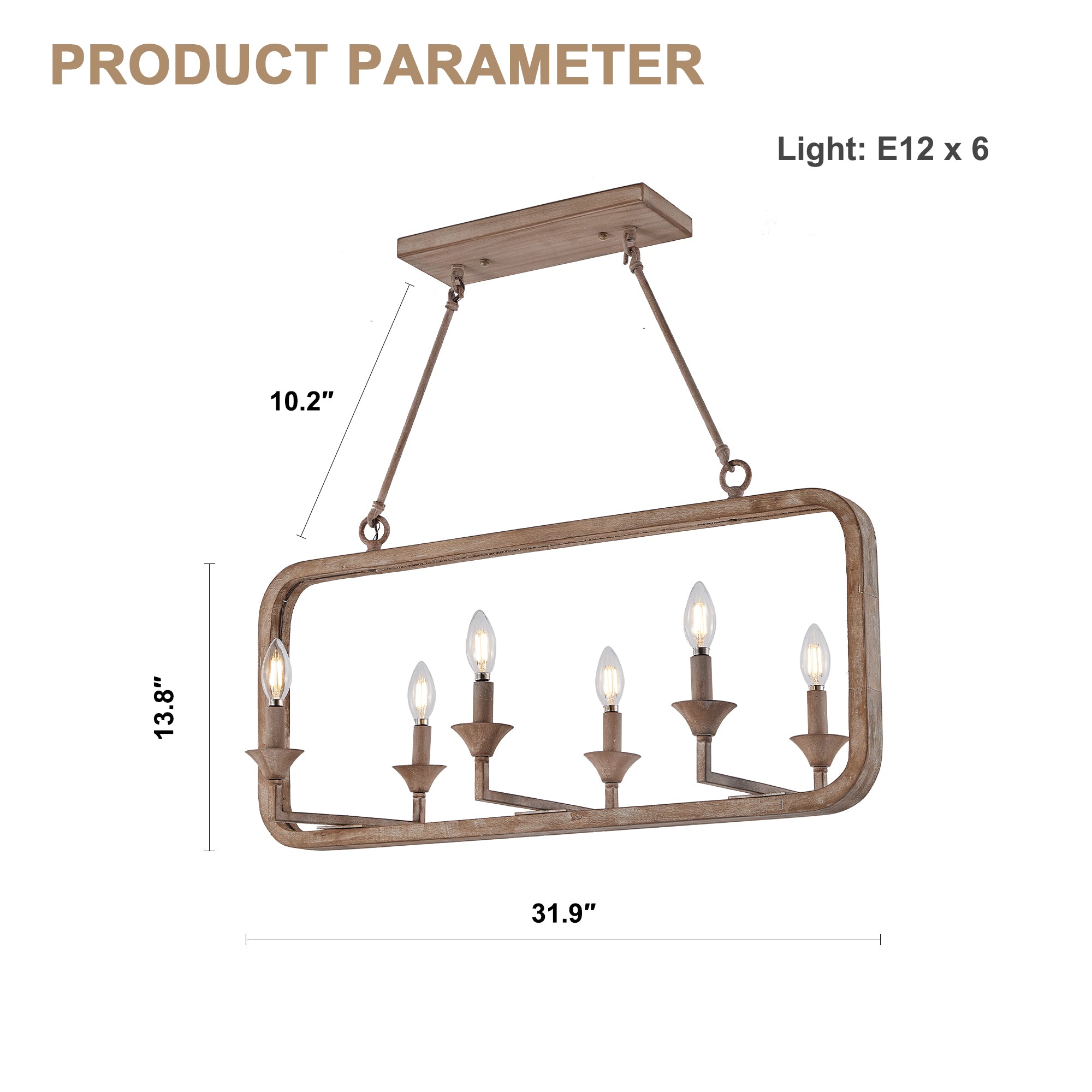 FC4067-BellaDepot Classic Wood Frame Chandelier with 6 Lights, Home Decoration Light Fixture