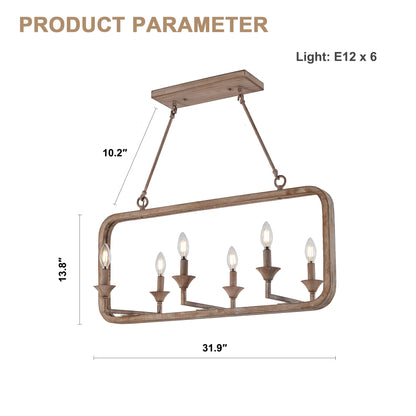 FC4067-Classic Wood Frame Chandelier, with 6 Lights, for Home Decor