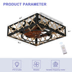 18 Inch Rectangular Industrial Farmhouse Flush Mount Ceiling Fan with Lights and Remote Control, 6 Speeds DC Motor Bladeless Ceiling Fan