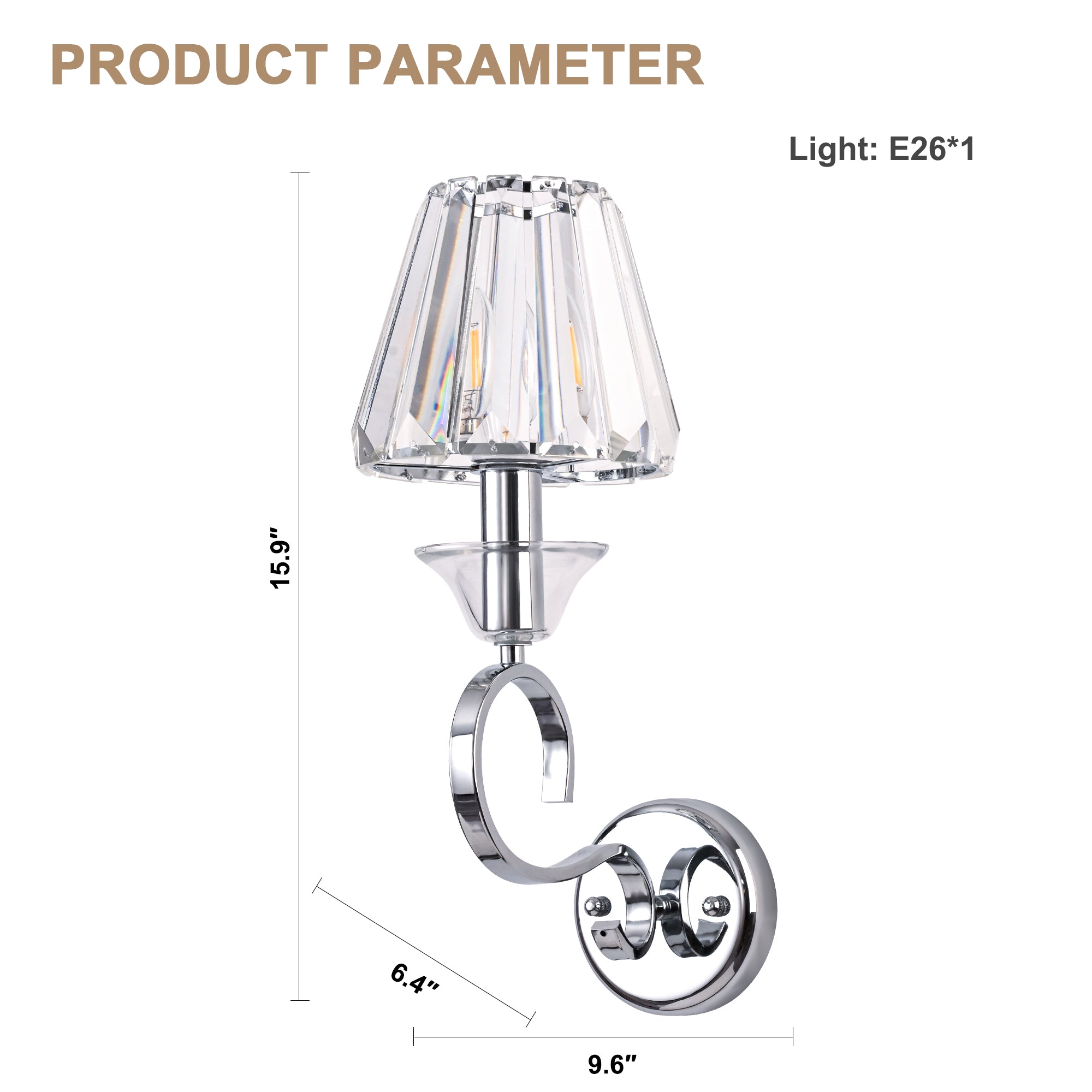 FC4105-1 Light Chrome Finish Luxury Crystal Wall Sconce