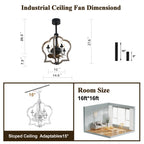 15 Inch Farmhouse Wood Caged Ceiling Fan with Lights and Remote Control, 3-Speed Reversible Bladeless Ceiling Fan for Bedroom