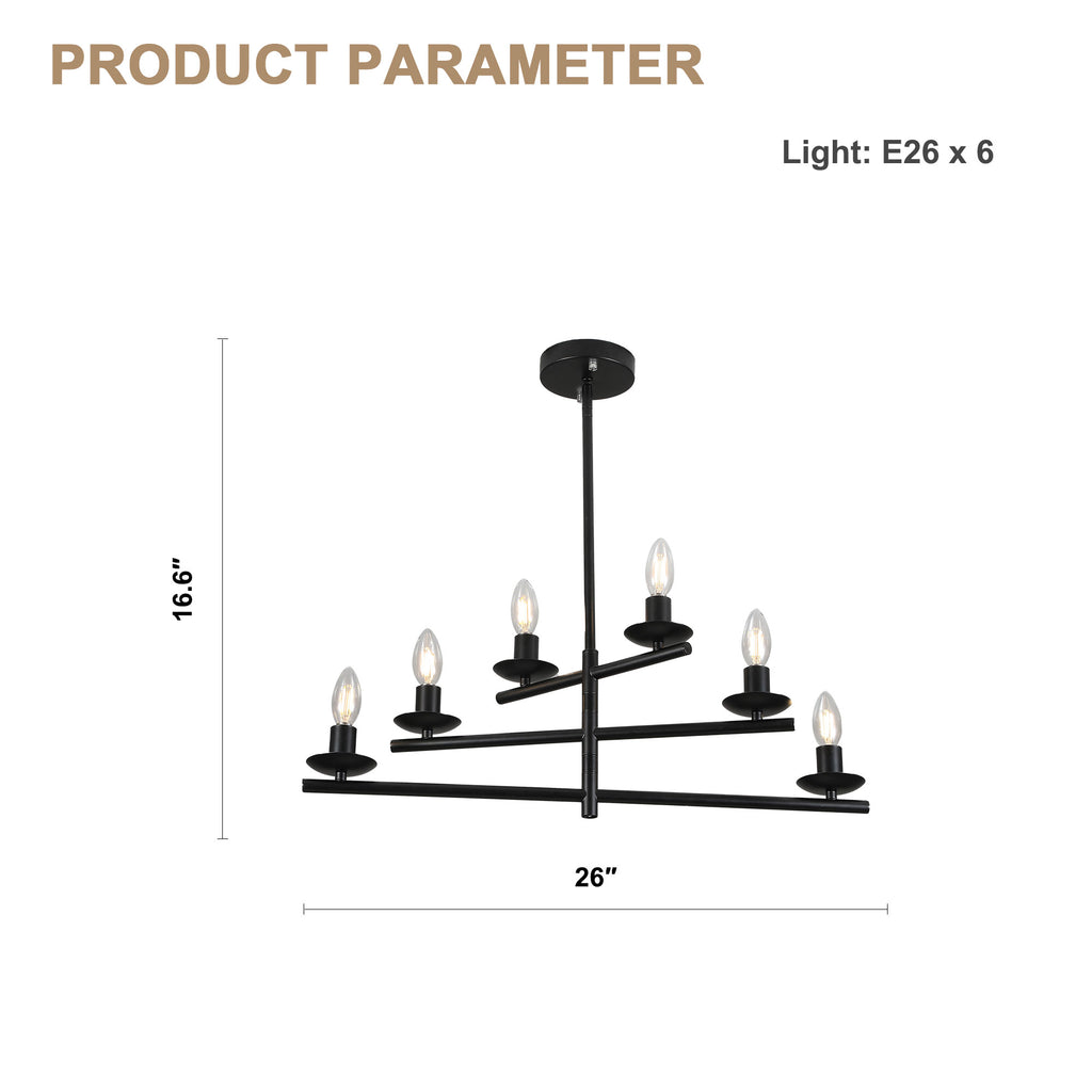 6 Lights Black/Chrome Finish Linear Industrial Chandelier, DIY Shape Linear Chandelier Dining Room Pendant Light