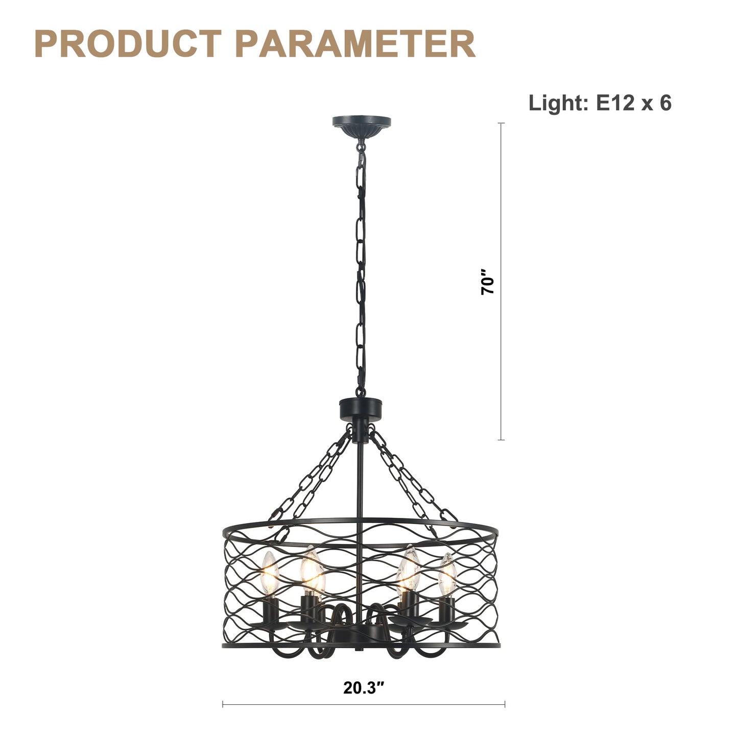 FC4081-Industrial Modern Design Metal Caged Chandelier, Geometric Pendant Light, with Light Kit and Adjustable Chain