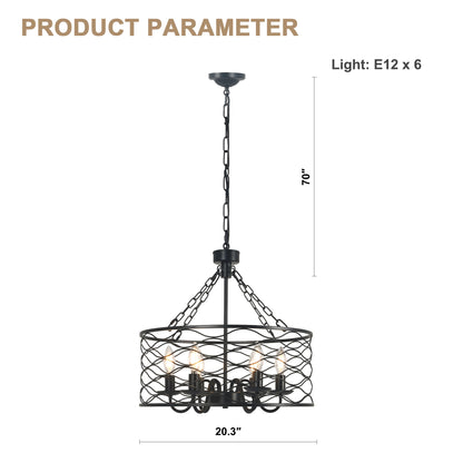 FC4081-Industrial Modern Design Metal Caged Chandelier, Geometric Pendant Light, with Light Kit and Adjustable Chain