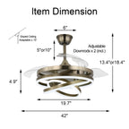 42 Inch Modern Smart Retractable Ceiling Fan with LED Light and Remote, 6 Speeds DC Motor Bladeless Ceiling Fan with DIY Shade