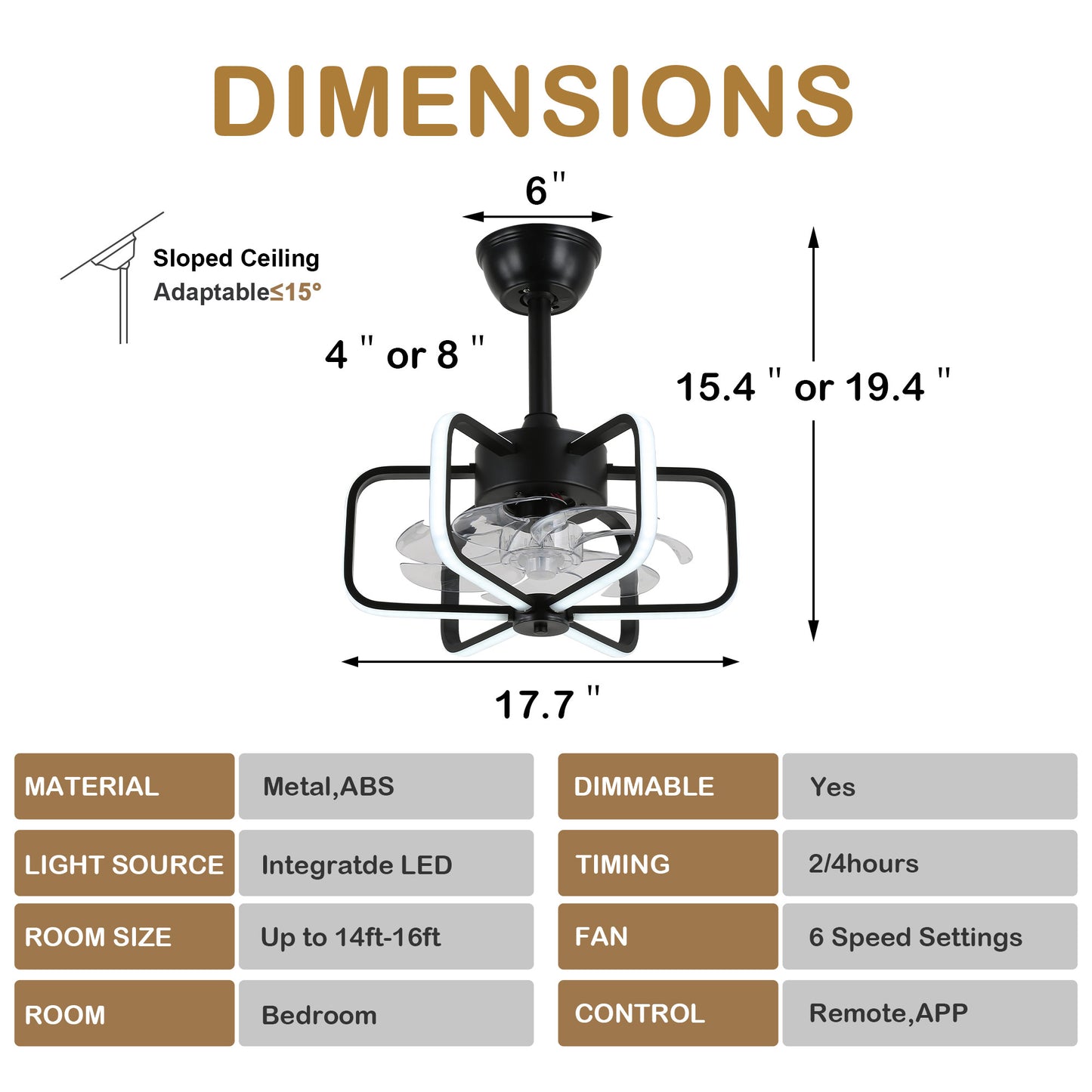 DC1815-18 Inch Dimmable Ceiling Fan with Remote and Led Light Kit Included