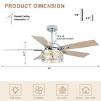 52 Inch Chrome Modern Luxury Crystal Ceiling Fan with Lights and Remote Control, 6 Speeds DC Motor Ceiling Fan