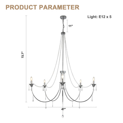 FC4090-5 Lights Empire Luxury Crystal Chandelier, Height Adjustable Home Decoration Pendant Light