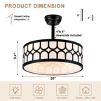 20 Inch Modern Drum Cage Ceiling Fan with Light and Remote, DC Motor 6-Speed Reversible Fandelier Bladeless Ceiling Fan for Bedroom