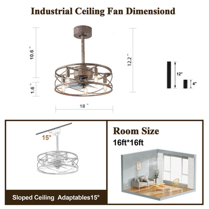 GED001-18 Inch Small Size Retro European Style Chic Reversible Ceiling Fan Chandelier with Remote and Lights for Home Bedroom