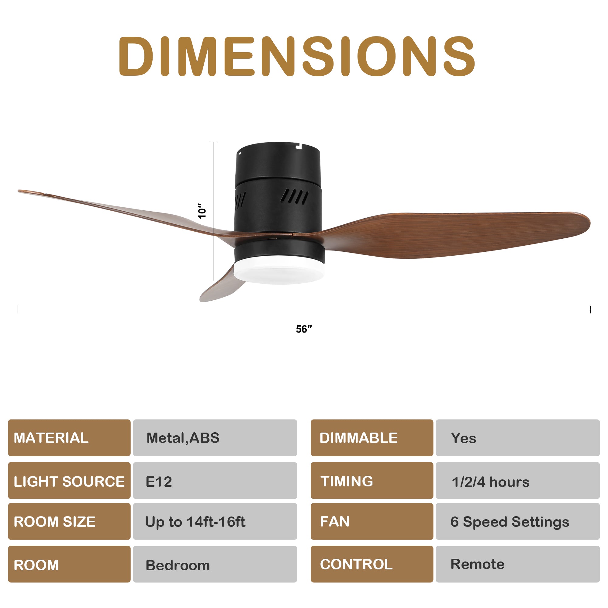 DC4601GED-BellaDepot 46" 3 Blades Simple Modern Flush Mounted Reversible Ceiling Fan with Remote and LED Light Kit Included, 6-speed Dimmable Ceiling Fan