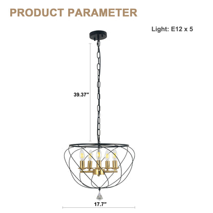 FC4087-Ironwork Geometric Linear Metal Caged Chandelier, with Light Kit and Adjustable Chain