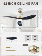 52 Inch Modern Smart Propeller Ceiling Fan with Dimmable LED Light and Remote & APP Control, 6-Speed Reversible Ceiling Fan