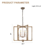 6 - Lights Cottage Distressed Wood Chandelier, 15.7" Height Adjustable Farmhouse Geometric Chandelier