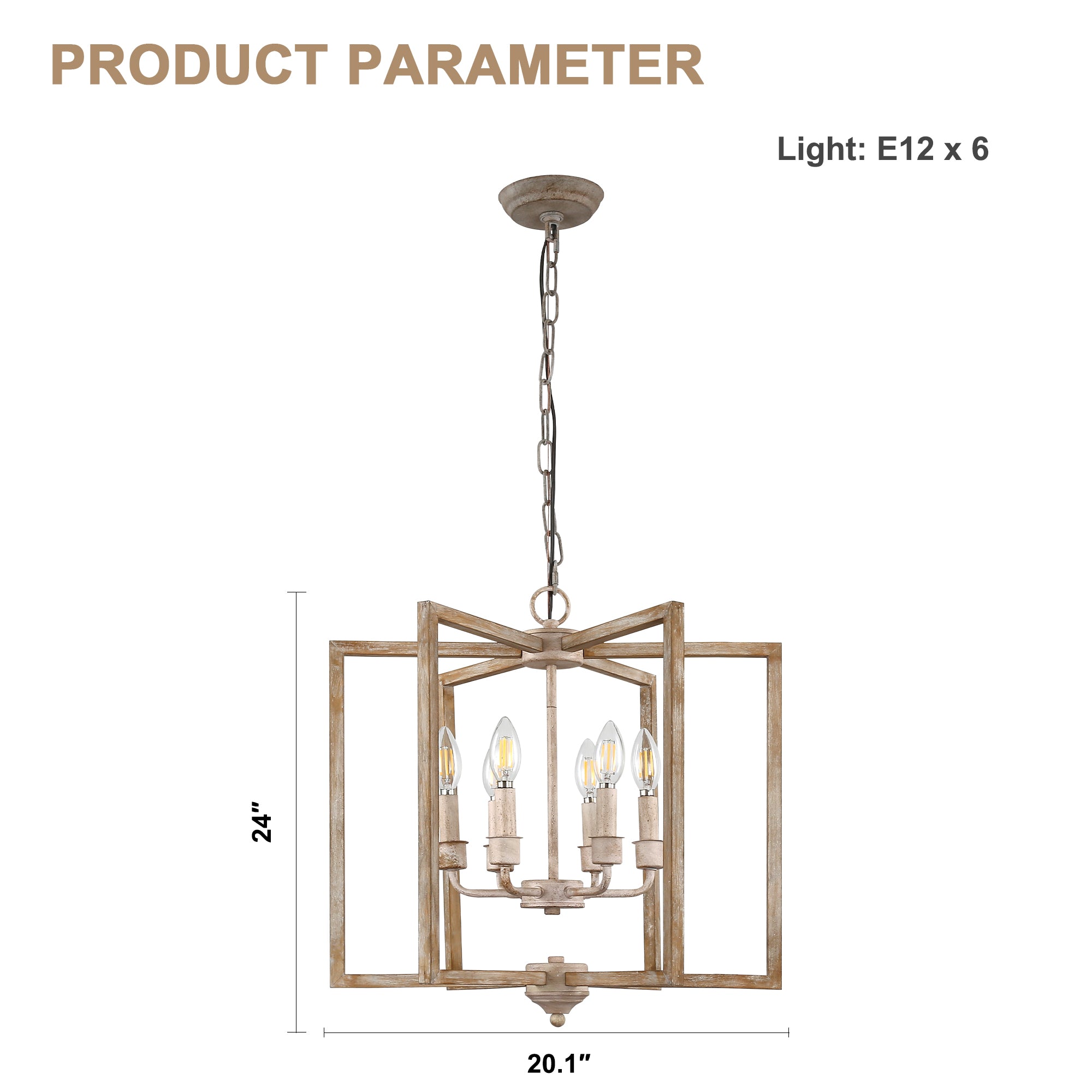 FC4115-BellaDepot 6 Lights Geometric Wood Chandelier, Height Adjustable Home Decoration Pendant Light