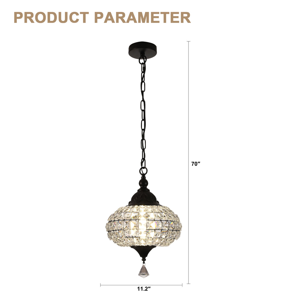 1 - Light Black/Chrome Globe Crystal Pendant Light with LED, 11.2" Dining Room Light Fixtures Kitchen Island Light