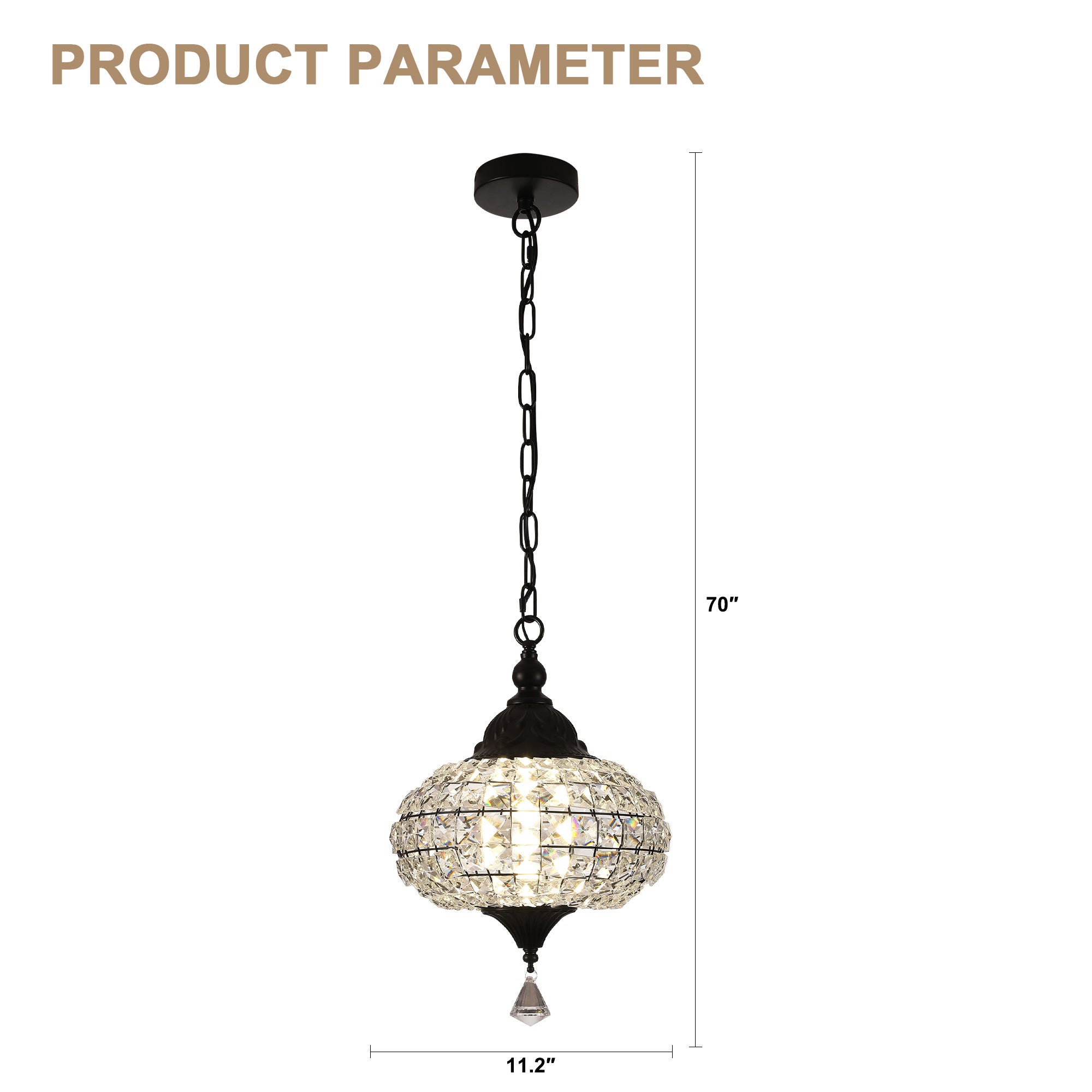 FC4073-BellaDepot LED Black/Silver Finish Luxury Crystal Geometric Chandelier, Height Adjustable Pendant Light