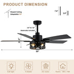 52 Inch Industrial Wood Grain Caged Ceiling Fan with Remote and Reversible Blades, 6-Speed Ceiling Fan with Lights