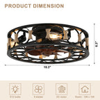 19 Inch Black Farmhouse Flush Mount Ceiling Fan with Lights and Remote, 6 Speeds DC Motor Bladeless Ceiling Fans for Low Profile Ceiling