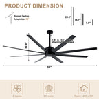 84 Inch Black Extra Large Ceiling Fan with Remote, 6 Speeds DC Motor Reversible Industrial Ceiling Fan for Large Room