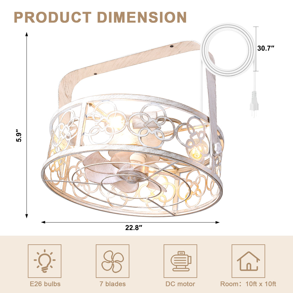 DC2036-BellaDepot 23" Metal Caged Ceiling Fan with Remote Control, Wall Mounted or Ceiling Mounted Fan with Bulb Base