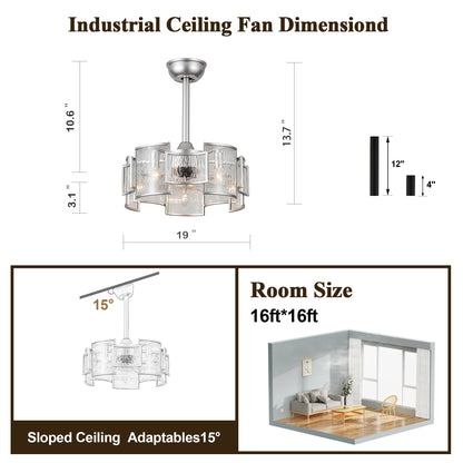 GED002-19 Inch Small Size Glass Decoration Reversible Ceiling Fan with Remote and Lights DC Motor 6 Speeds