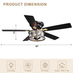 52 Inch Modern Glam Crystal Flush Mount Ceiling Fan with Lights and Remote, 6 Speeds DC Motor Reversible Low Profile Ceiling Fan