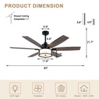 60 Inch Black Farmhouse Large Ceiling Fan with Dimmable 3CCT LED Light and Remote, 6 Speeds DC Motor Reversible Ceiling Fan for Large Rooms