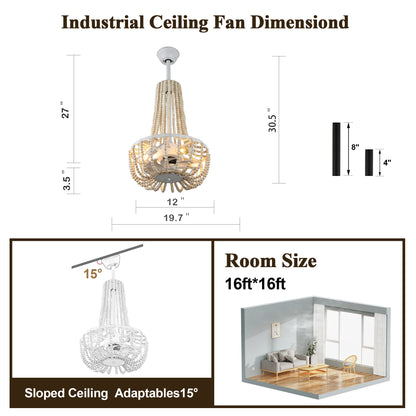 BD2074-20 Inch Wooden Beads Reversible Ceiling Fan Chandelier with Remote and Lights