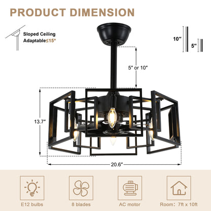 DC2029-19.69" Classic Reversible Ceiling Fan with Remote and 4 Lights, DC Motor 6 Speeds Ceiling Fan