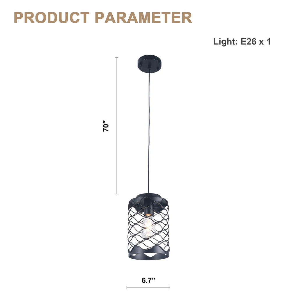 1 - Light Black Cylinder Pendant Light, 6.7" Dining Room Light Fixtures Kitchen Island Light