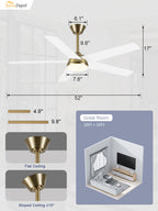 52 Inch Modern Smart Gold Ceiling Fan with Dimmable LED Light and Remote & APP Control, 6-Speed DC Motor Reversible Ceiling Fan