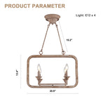 4 - Lights Rustic Distressed Wood Chandelier, 21" Vintage Farmhouse Chandeliers for Dining Room Kitchen Island Lighting