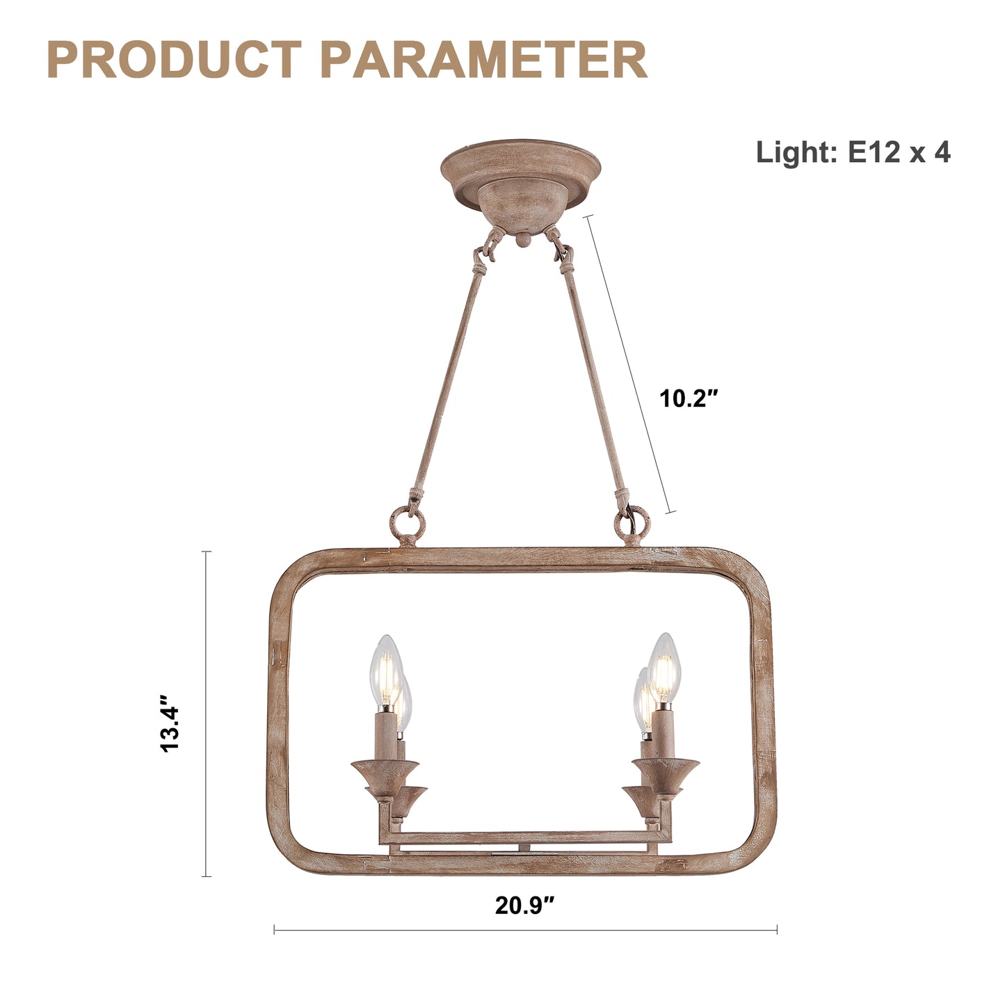 FC4066-Classic Wood Frame Chandelier, with 4 Lights, for Home Decor