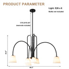 6-Light Black Modern Chandelier with White Fabric Shades, Linear Sputnik Dining Room Chandelier, Modern Farmhouse Ceiling Light Fixture