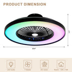23 Inch Modern Smart Bladeless Ceiling Fan with Dimmable RGB LED Light and Remote,6 Speeds Flush Mount Ceiling Fan for Bedroom