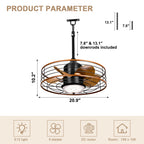21 Inch Outdoor Waterproof Ceiling Fan with LED Light and Remote & APP Control, 6-Speed Reversible DC Motor Plug-in Ceiling Fan for Patio