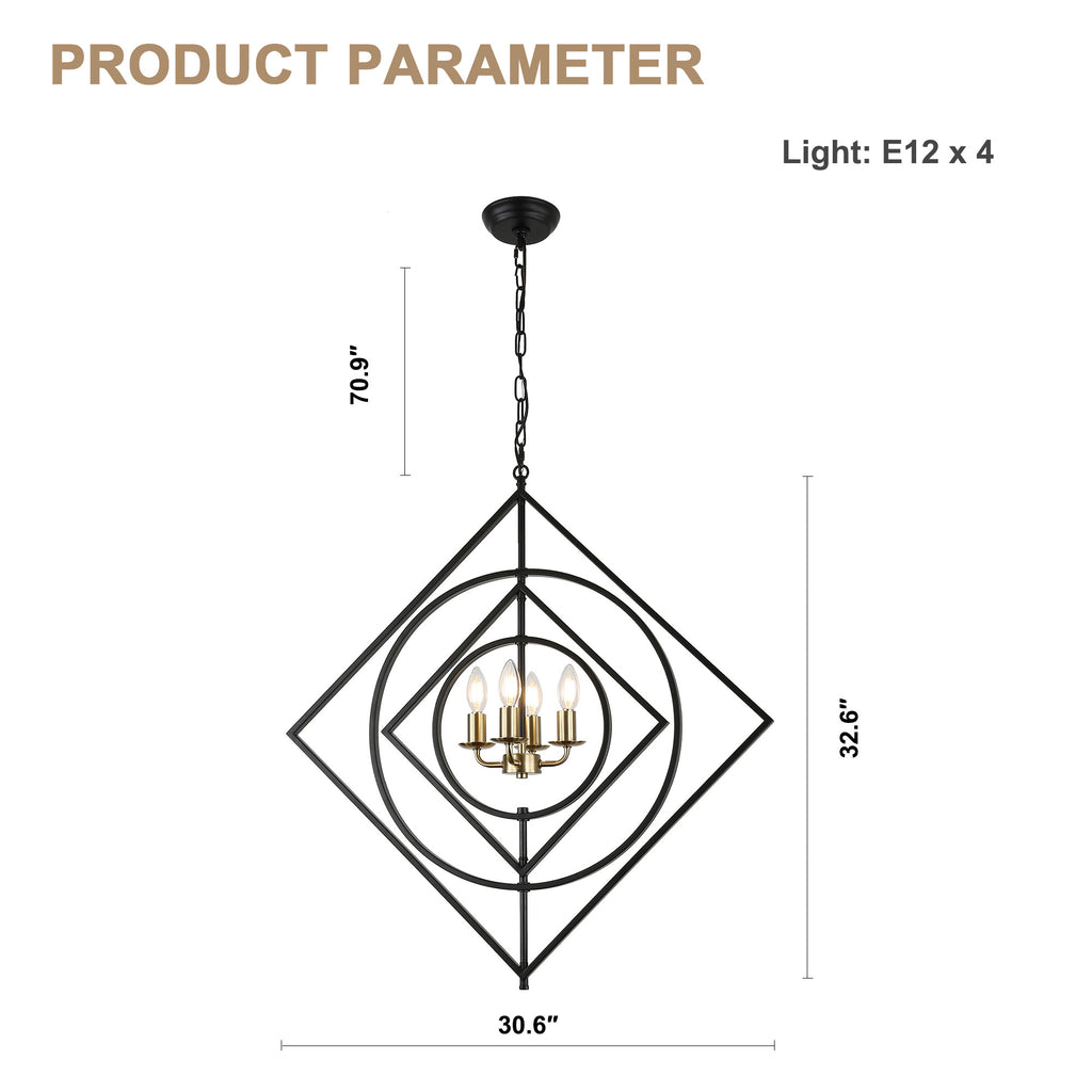 4 - Lights 30.6" Industrial DIY Shape Metal Chandelier with Adjustable Chain, Home Decoration Pendant Light