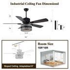 BD2069-BellaDepot 52" Black Crystal Caged Reversible Ceiling Fan with Remote and 3 Lights, DC Motor Ceiling Fan